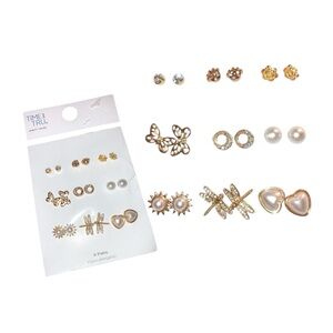 Stud Earrings With Butterfly, Heart And Pearl